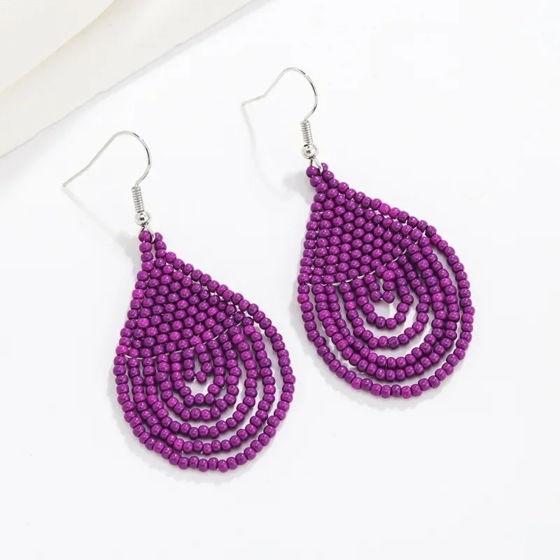

Beaded earrings Drop-shaped Originality Multilayer Colour Hand knitting Bohemia Alloy Tide Simple Geometry Rice bead earrings
