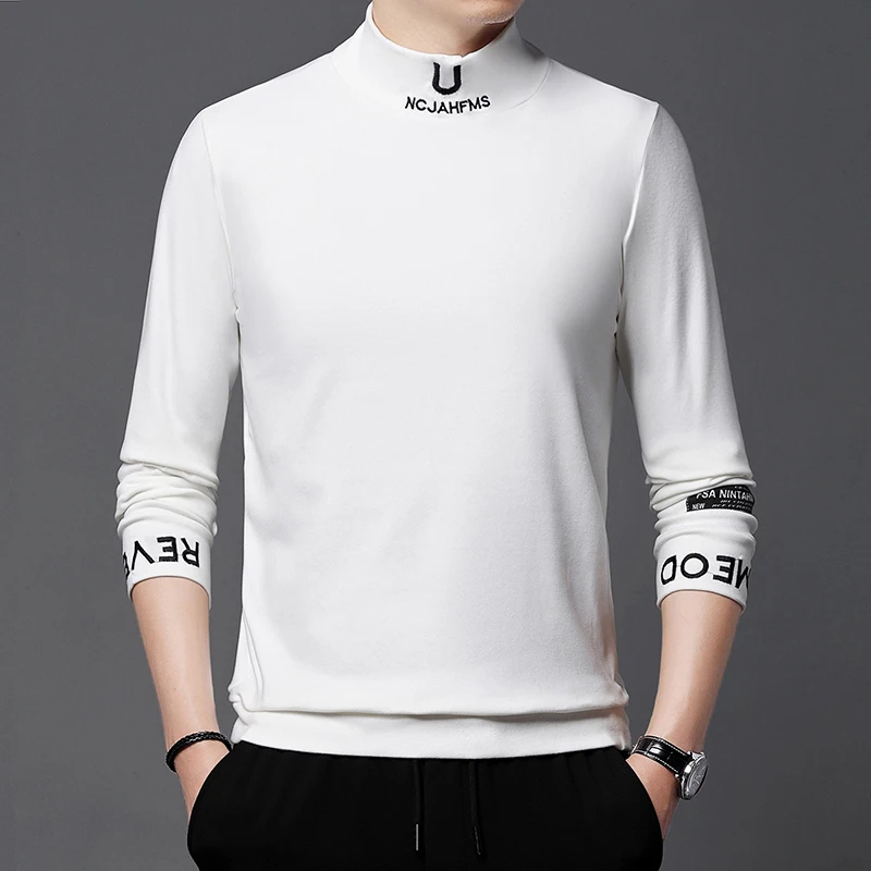

2023 взрывоопасная Мужская Мода Ложная водолазка с длинными рукавами облегающая универсальная мужская бархатная Базовая рубашка с вышивкой алфавита