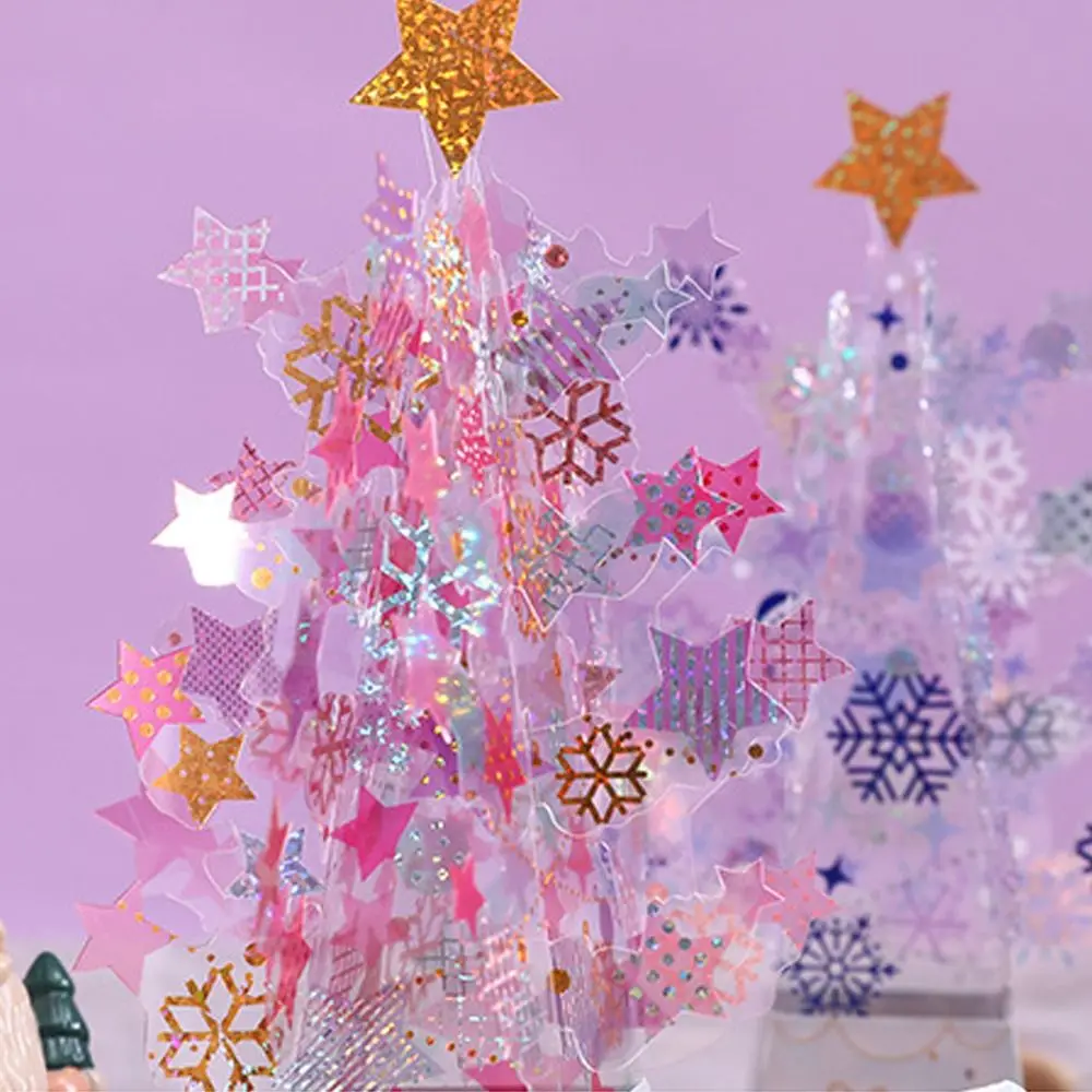 Foldable Christmas Crystal Greeting Card Paper Handmade 3D Gift Card Wishing Elegant Message Merry Christmas Decorations