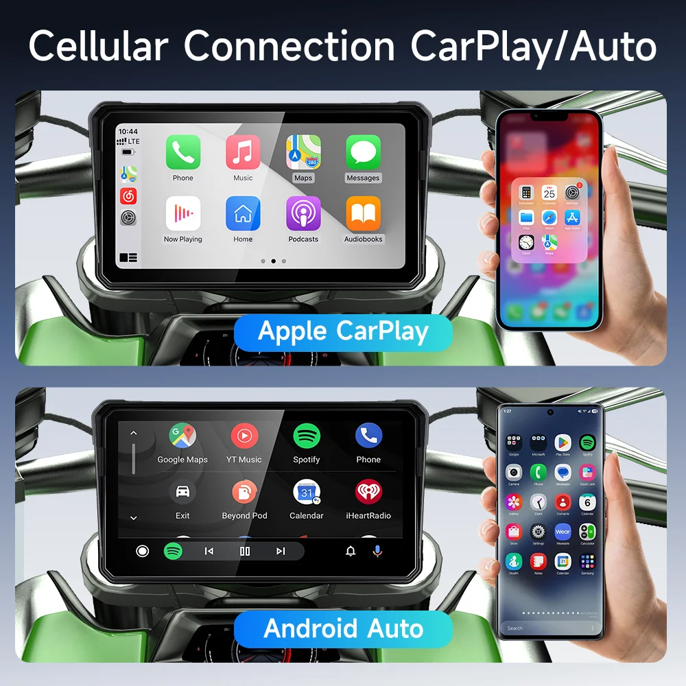 JIUYIN 6 inch Android Wireless CarPlay Android Auto Motorcycle GPS Navigation DVR TPMS Play Moto Portable Waterproof Monitor