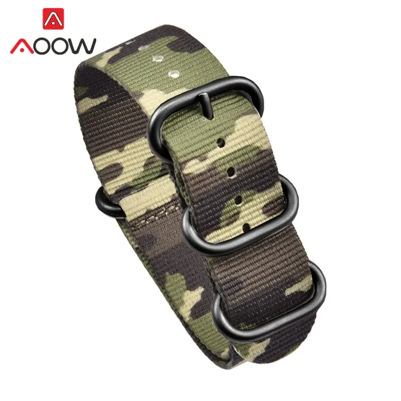 Durable Camo Military-Style Nylon Watch Band with Stainless Steel Buckle