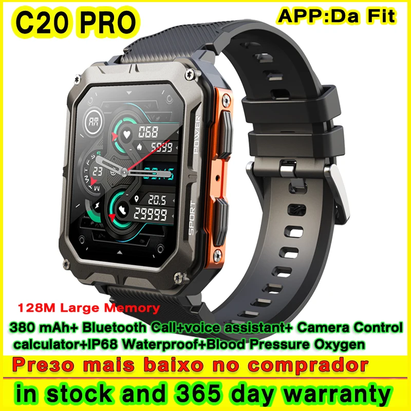 

Смарт-часы C20 Pro мужские водонепроницаемые, 380 мАч, 128 м