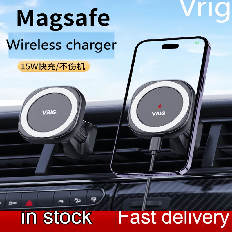 Vrig para Magsafe Magnético Carregador de ar do Carro sem Fio Montagem 15w Rápido Suporte do Telefone Carregamento sem Fio para Iphone 14 13 12 Mini Pro