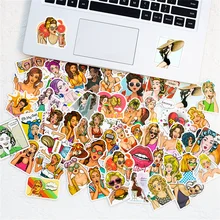

50pcs Pop Girls Stickers For Notebooks Stationery Laptop Scrapbook Computer Pink Sticker Craft Supplies Scrapbooking Material