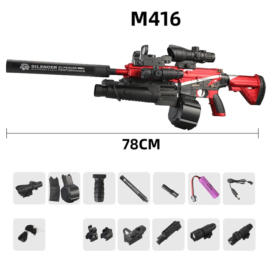 Assault Rifle Electric Burst Gel Bomb Fully Automatic Hand-Operated Kidsren's Toy Gun Launcher Hand-Operated Electric M416 3