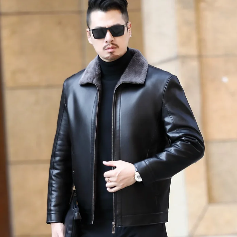 Men Leather Jacket YX-22 Natural Cotton Sheepskin Jacket For Autumn And Winter Men's Collar And Fluffy Thick Middle Young Man's Fashion Top