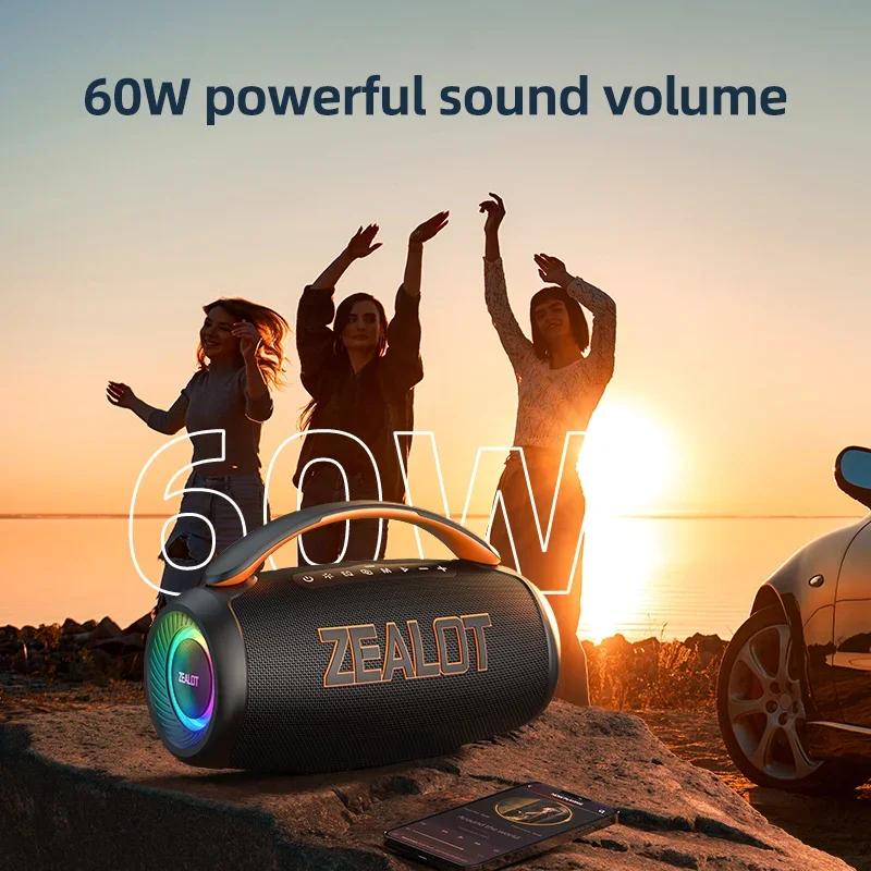 ZEALOT P12 ワイヤレススピーカー 60W ZEALOT P12, Portable Bluetooth Speaker with Lights, 60W