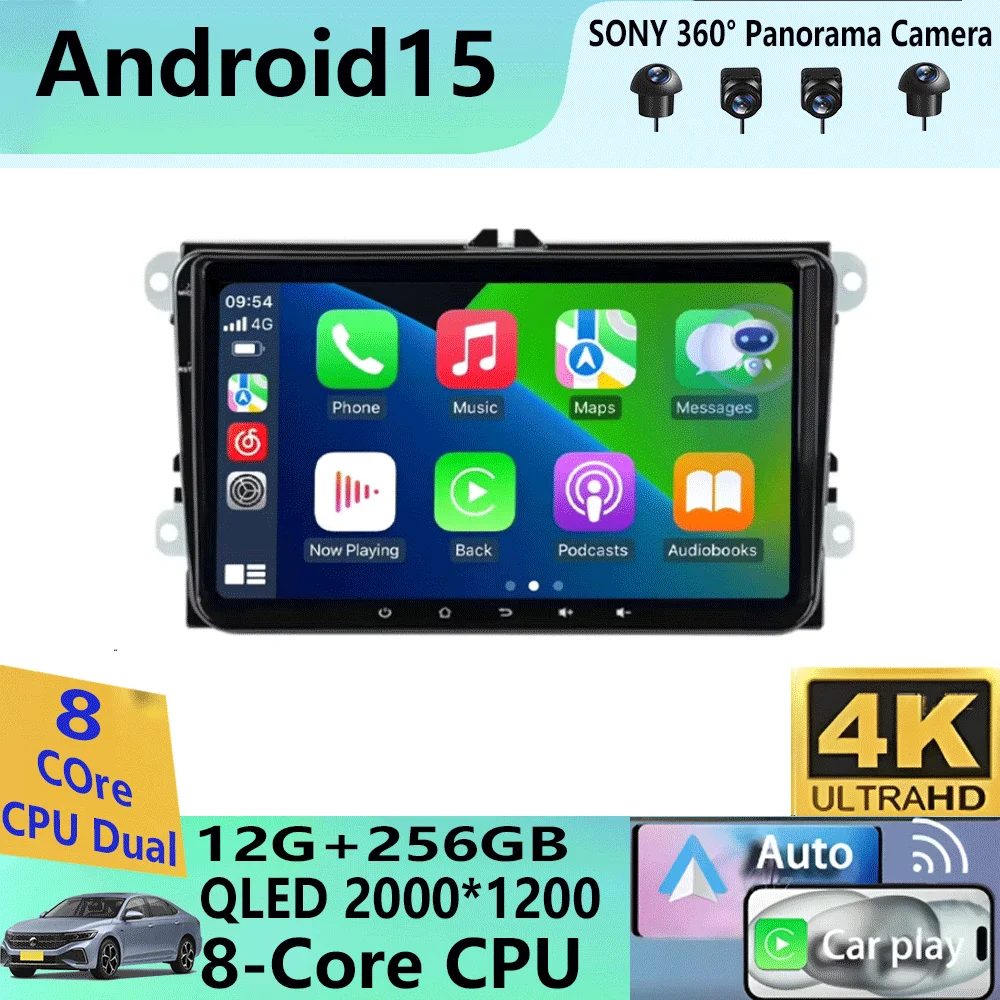 Radio de coche Android 15 de 9 "para VW/Volkswagen/Golf/Polo/Tiguan/Passat/B7/B6/Seat/Leon/Skoda/Octavia reproductor Multimedia de navegación GPS 1