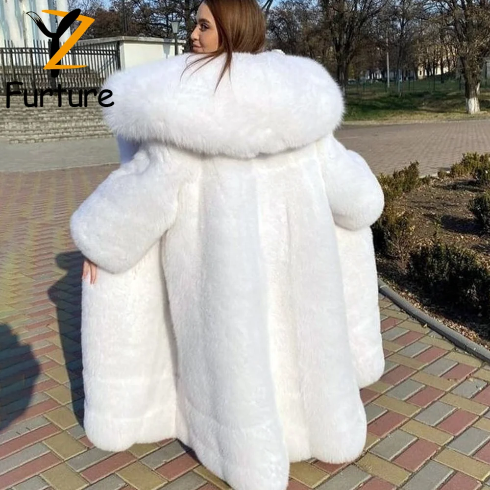 2024 New Winter X-Long Real Fur Coats Natural White Fox Fur Coats