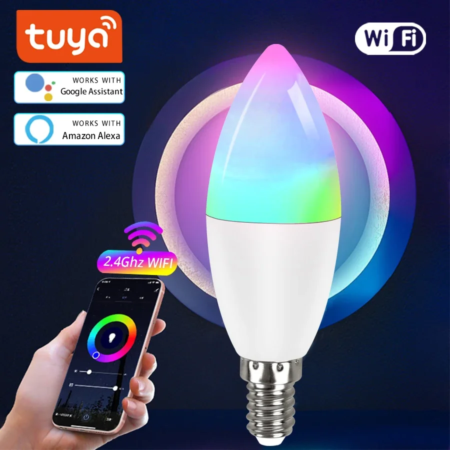 Smart led light bulbs E14 LED candle light Tuya WiFi smart LED bulb 5W 7W 9W RGB dimmable lamp APP voice control works with Alexa Google Home decor