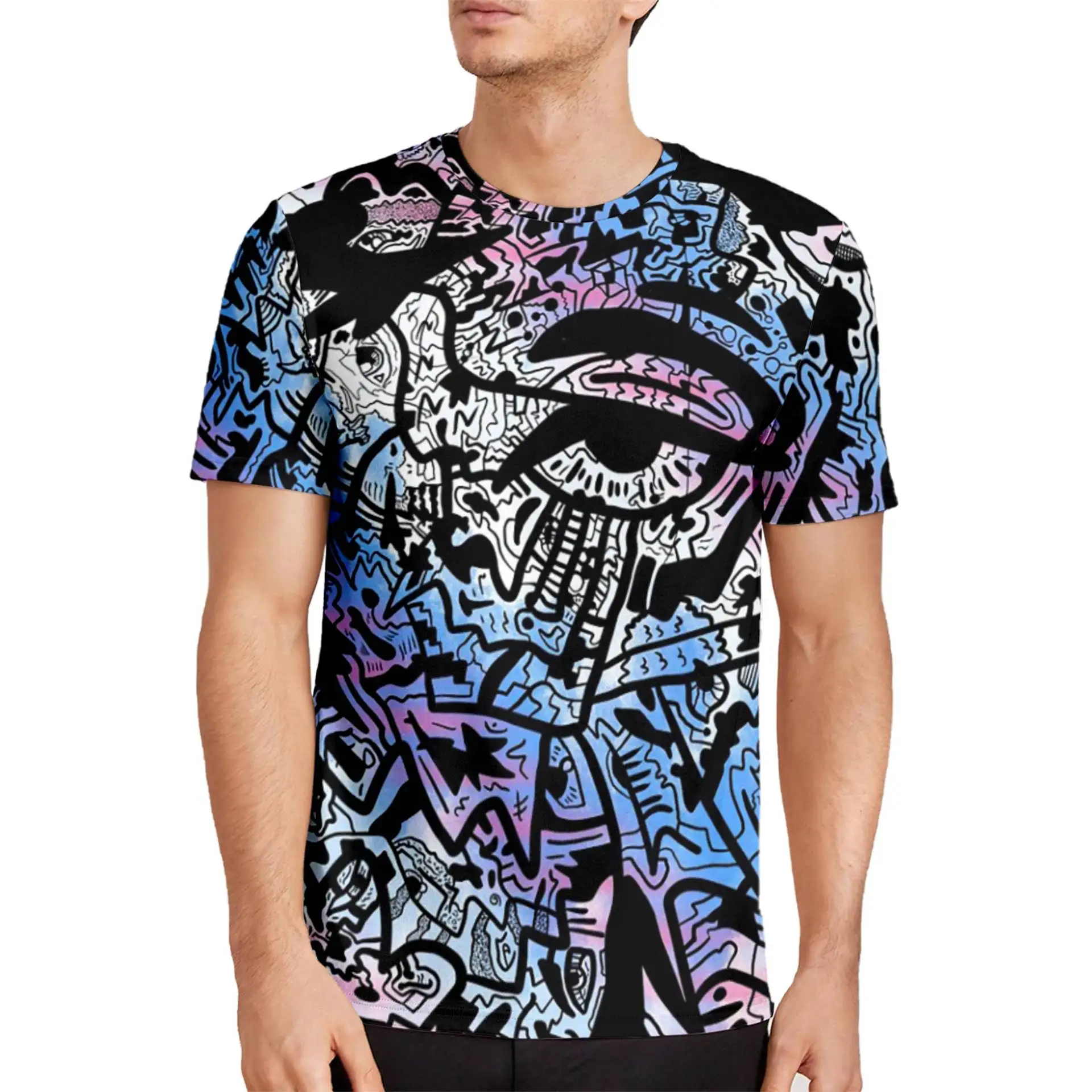 

The new summer 3D digital printing color graffiti men leisure loose digital printing short-sleeved T-shirt
