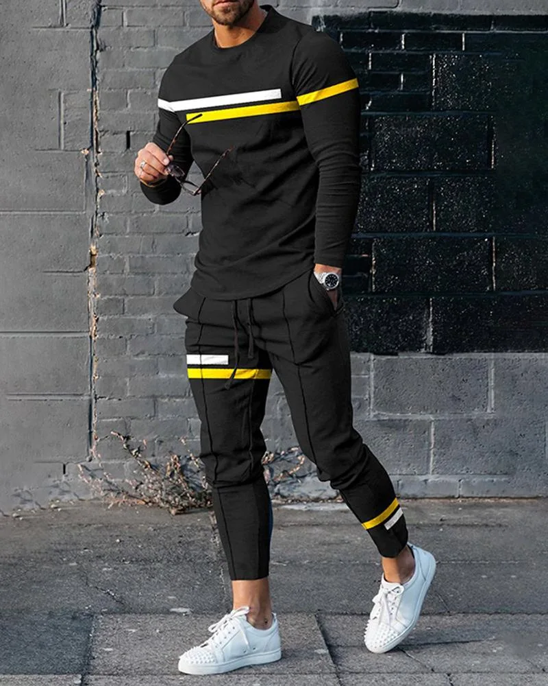 2023 New Men's 2 Piece Set Trousers Tracksuit 3D Printed Autumn Joggers Long Sleeve T Shirt+Pants Casual Street Sport Clothes