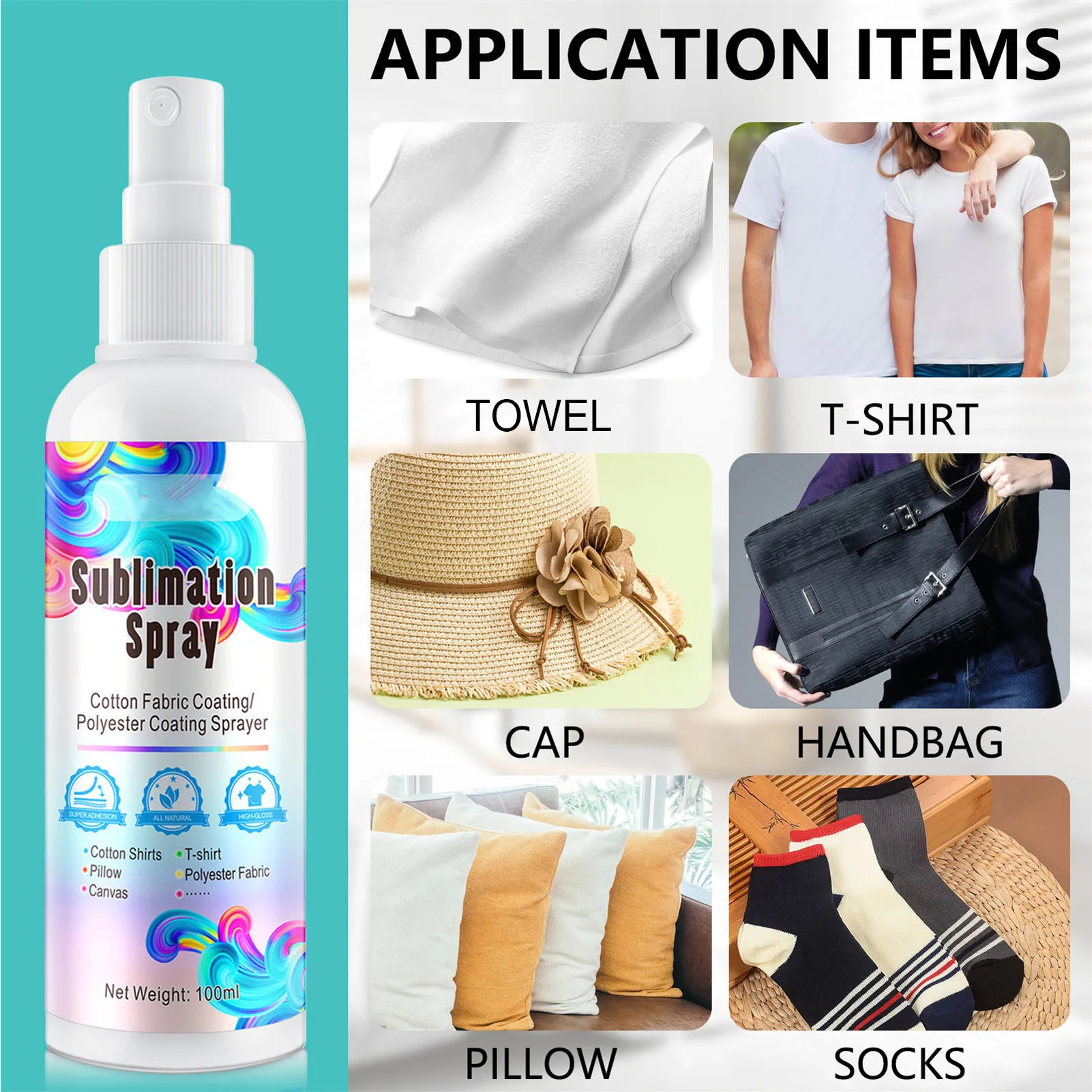 100ml Sublimation Spray Glue for Fabric Polyester Carton Blanks Tote Bag Super Print Adhesion & Quick Dry High Gloss Finish 3