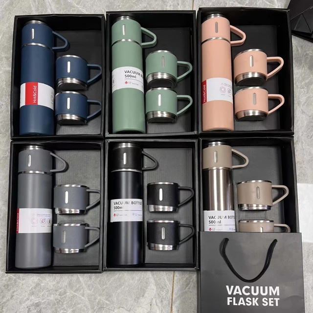 500Ml Bullet Thermos Bottle Set Double-Layer Stainless Steel Vacuum Flask  Travel Water Bottle Business Tea Cup Christmas Gift (Color : White set)