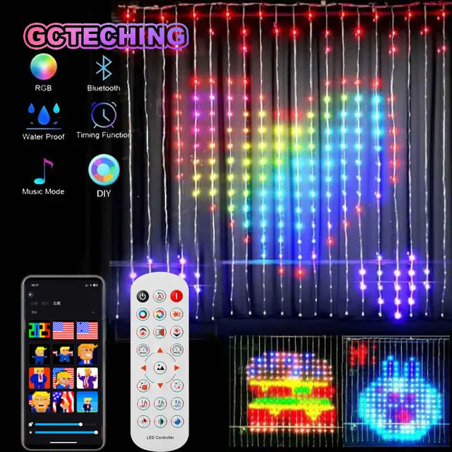ไฟม่าน LED อัจฉริยะ ไฟประดับปีใหม่ แอปควบคุมไฟ RGB ไฟตกแต่ง DIY เปลี่ยนสีตามเสียงเพลง สำหรับตกแต่งหน้าต่าง ห้องคริสต์มาส 1