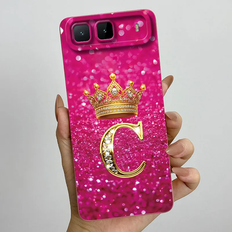 Crown Initial Letters Soft Phone Case with Camera Protection Back Cover