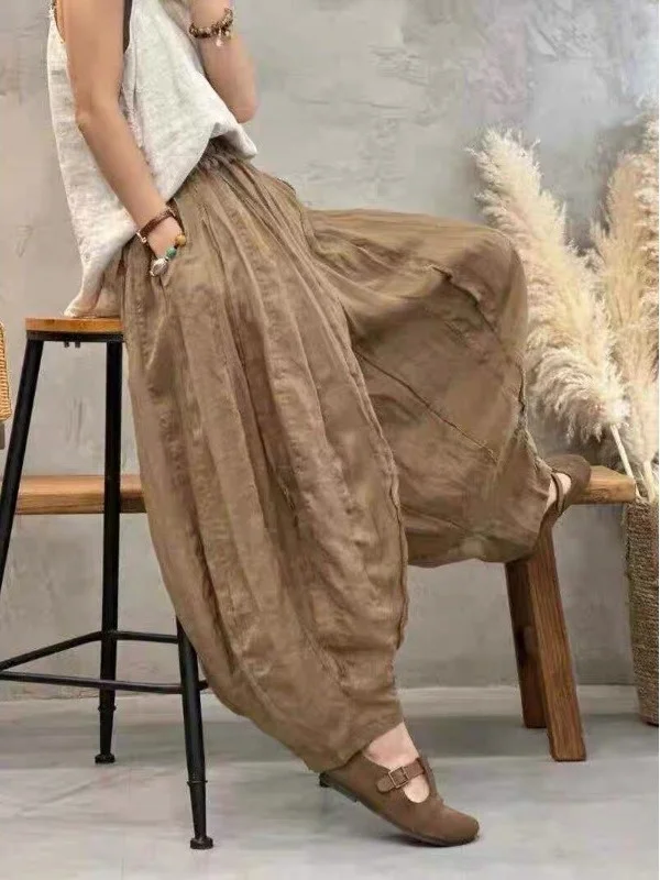 Slimming Summer Thin Breathable Lantern Pants Casual Wide Leg Knife  Loose Fit Women's Linen Trousers Artistic Splicing