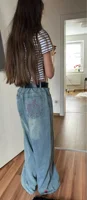 Protect Street Jeans Y2K Men's Pants Gothic Harajuku Hip-Hop Letter Embroidery Retro Blue Loose Jeans High Waist Wide Leg Pants 2