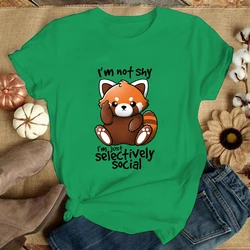 Premium Women's I'm Not Shy, Just Selectively Social Panda Graphic T - Shirt - S (Green)