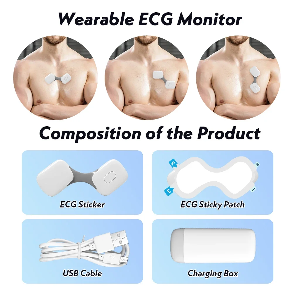 EKG 24 Hour Real-time ECG Monitoring Ultra-thin ECG Patch Portable ...