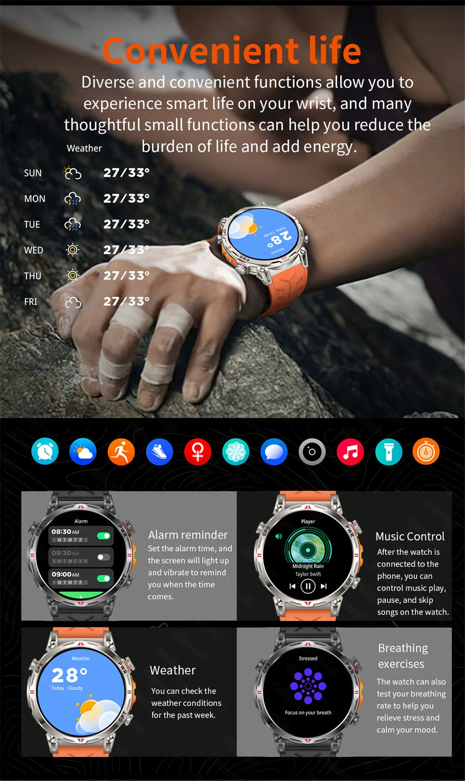 Smart Watches 1.56" AMOLED Screen GPS Fitness Tracking Compass 3ATM 650Mah Call 100+ Sports Smartwatch AI GPT For Android iOS