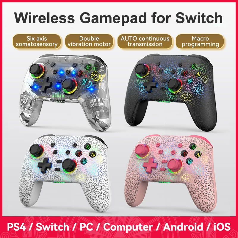 NEW Multi-Platform Wireless Gaming Controller for Switch Gamepad with LED Light Adjustable Vibration Joystick for Android/iOS/PC