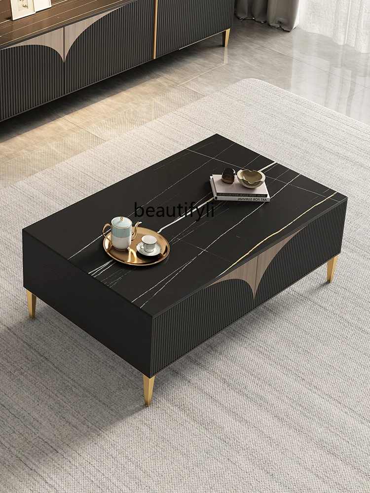 

Light Luxury Four Drawers Stone Plate Coffee Table TV Cabinet Combination Modern Living Room Locker American Model House Villa