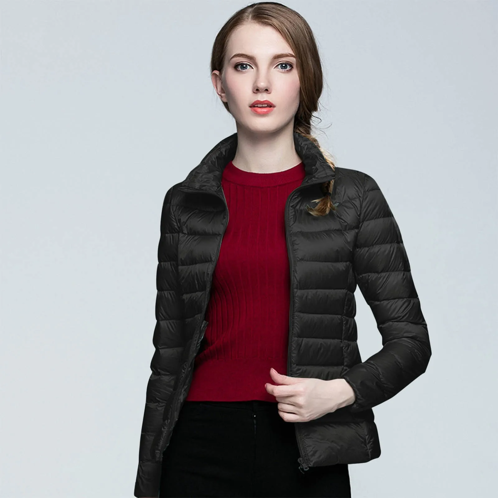 Women Warm Lightweight Duck Down Coat Winter Thermal Padded Jacket Stand Collar Slim Short Parkas Fashion Soft Puffer Outerwear 2021 women short bread down winter warm solid jacket stand up collar cardigan down jacket outerwear padded coat new fashion