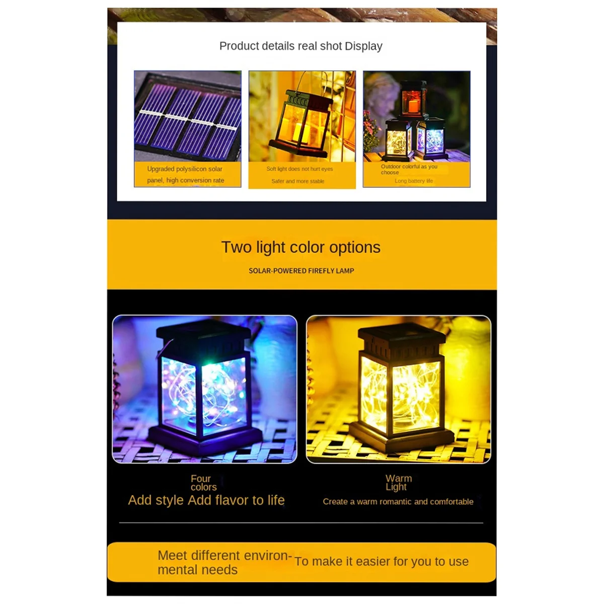 BAAU Solar Hanging Lantern Outdoor, Candle Effect Light, Garden Light Night Light Waterproof Pendant B