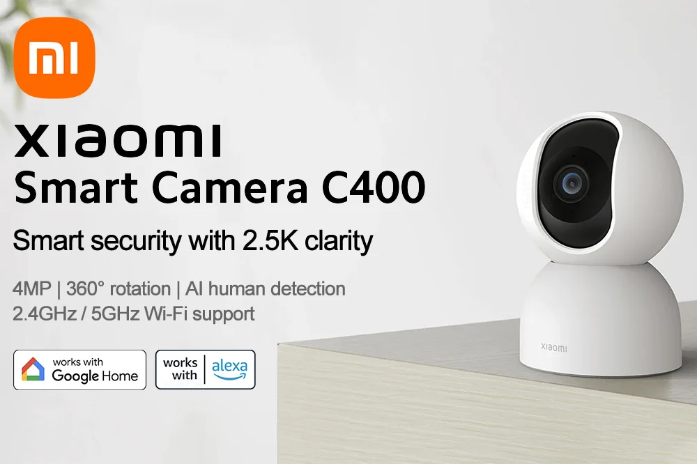 Global Version Xiaomi Smart Camera C400 Smart Home WiFi 360° Rotation 4MP  Night Vision AI Human Detection Alexa Google Assistant