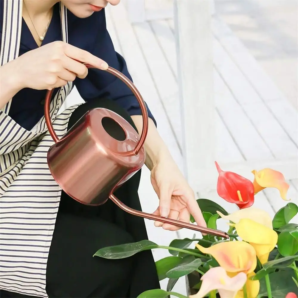 Rustproof Leakproof Watering Can Stainless Steel Large Capacity Watering Pot 1.3L Comfortable Long Spout Watering Can