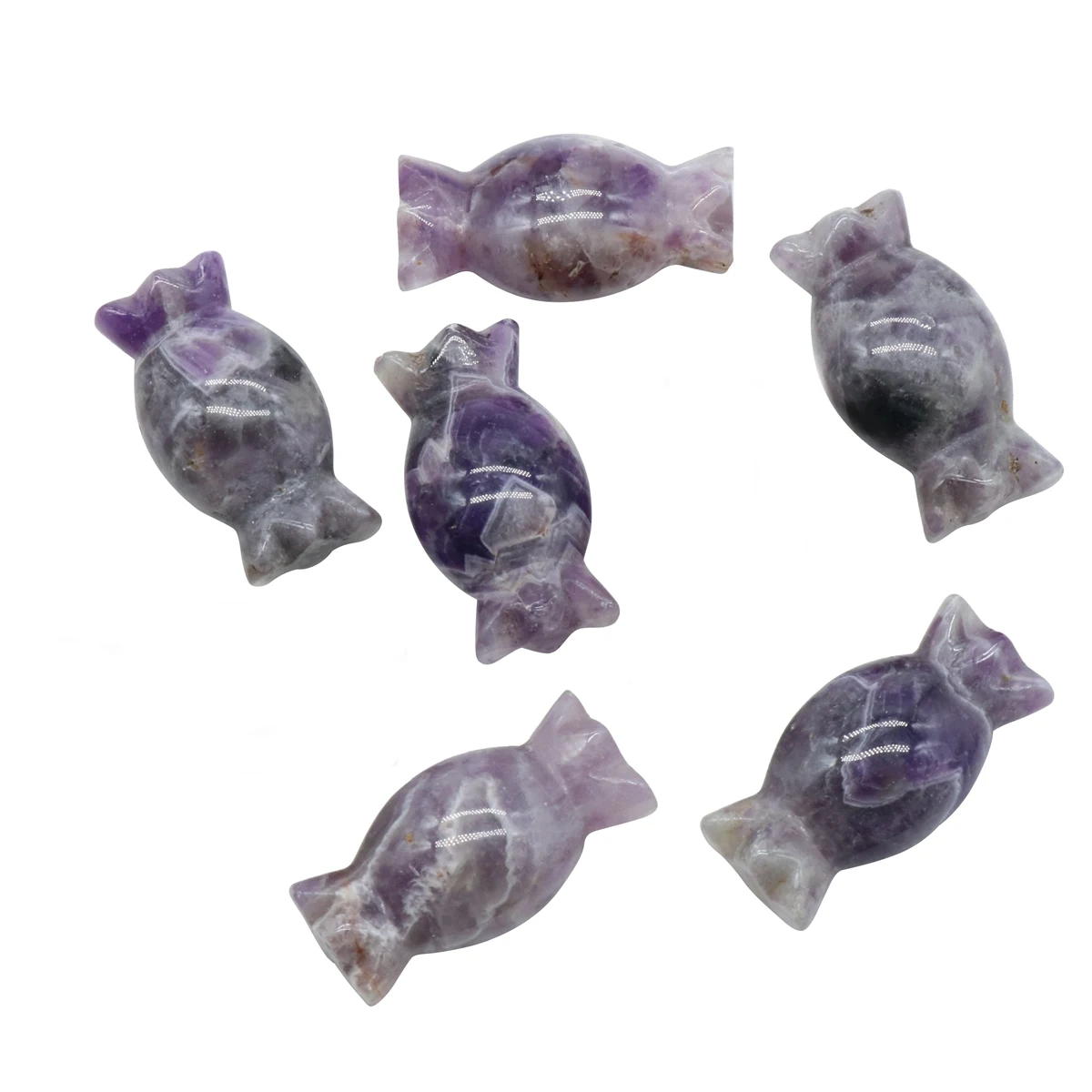 6PCS Amethyst Gemstone Candy Figurine for Halloween Christmas Engraving Healing Chakra Crystal Sculpture Ornament Statue Decor