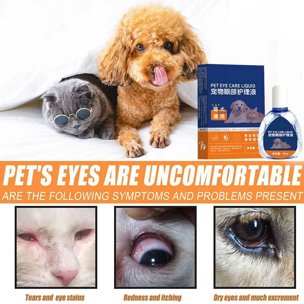 Pet Eye Drops for Dogs & Cats Pet Eye Care Liquid Dog Infection Treatment to Soothe Infection Allergy Dry Eyes Relief