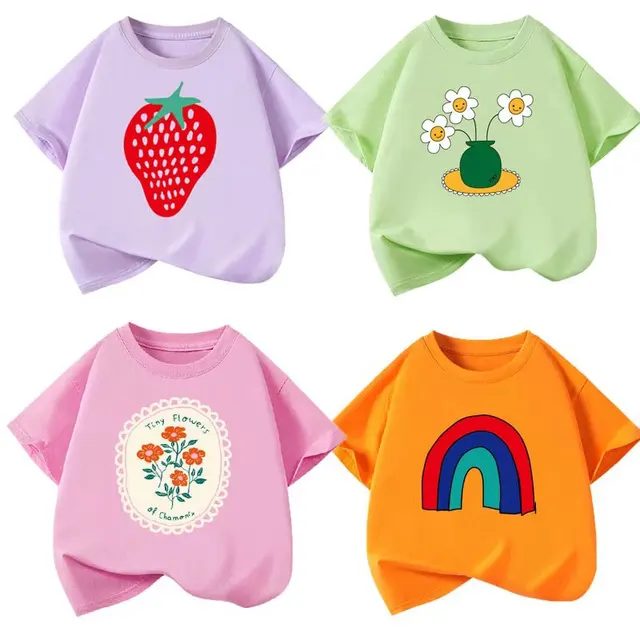 T-shirts et chemisiers à manches courtes pour filles, uniformes scolaires d'été 2025 pour adolescentes, tenues en coton pour enfants, vêtements d'extérieur pour tout-petits 1