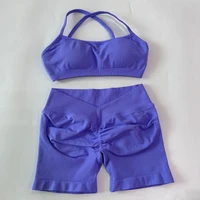 2 Pieces Set For Woman Clothes Seamless Scrunch Yoga Shorts Set Backless ktp Sports Bra Fitness Workout Top Gym Set Outfits - Image 5