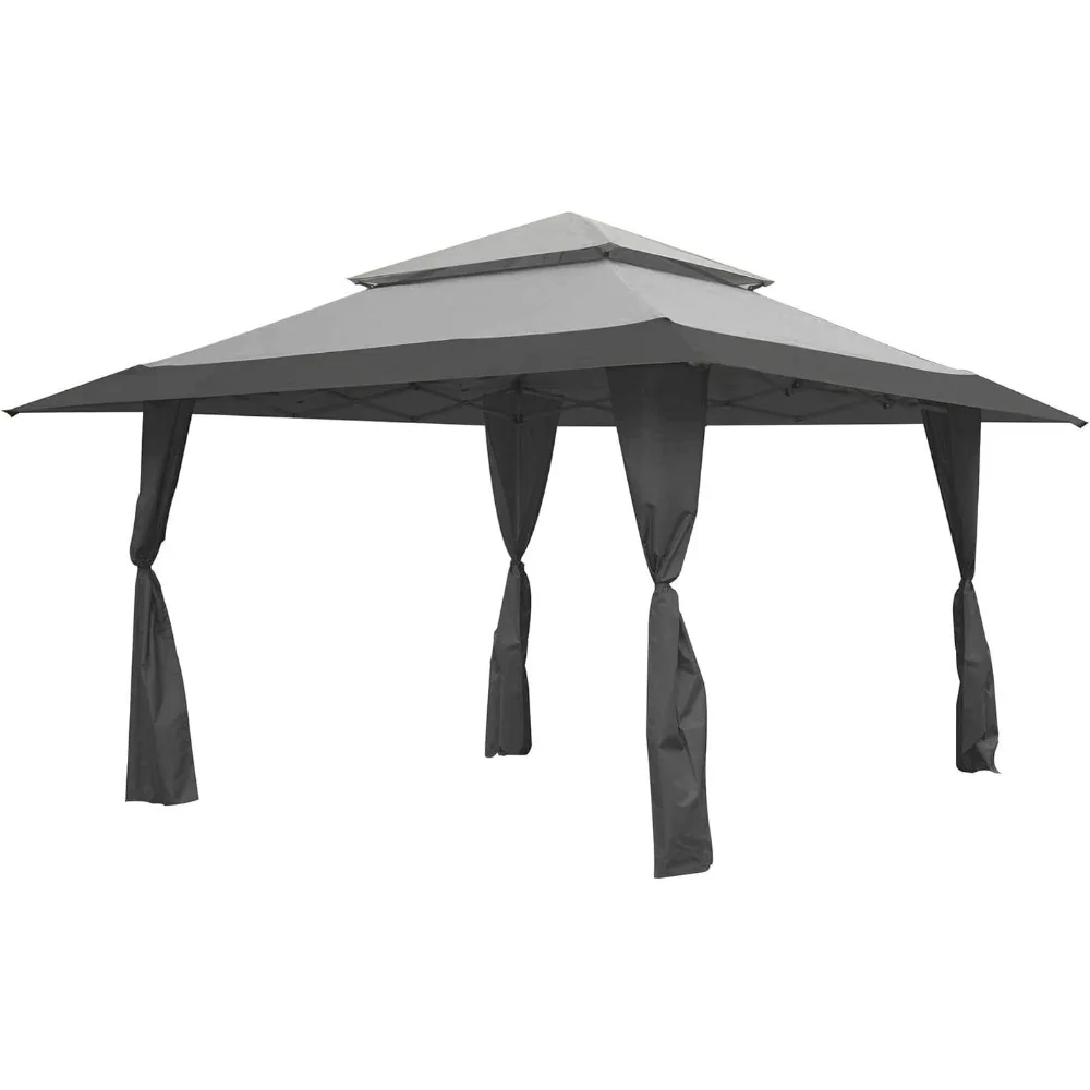 

13 X 13 Foot Instant Gazebo Outdoor Canopy Patio Shelter Tent With Reliable Stakes Camping Gray Full Folding Awnings Steel Frame