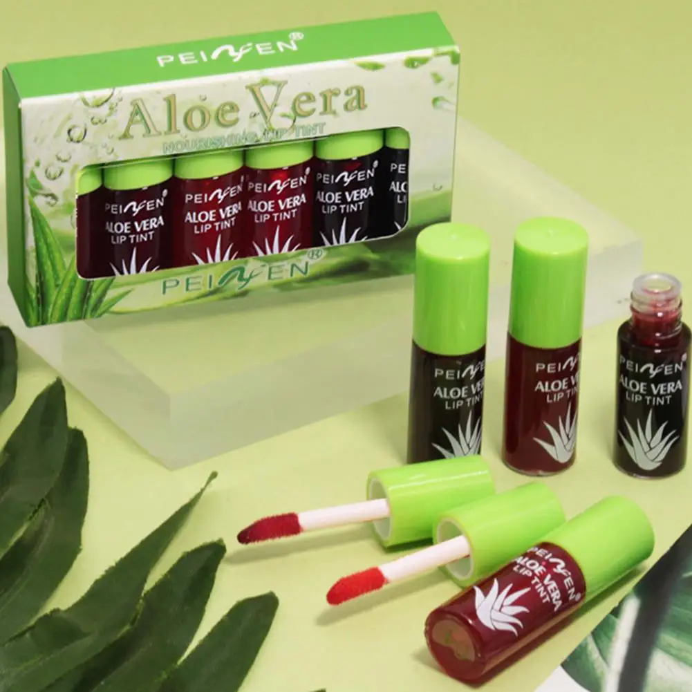 Aloe Vera Liquid Lipstick Set 6 Color Color Changing Lip Gloss Lasting Moisturizing Lip Tint Beauty Korean Cosmetics Makeup Tool lip gloss lip makeup lip glaze lip tint