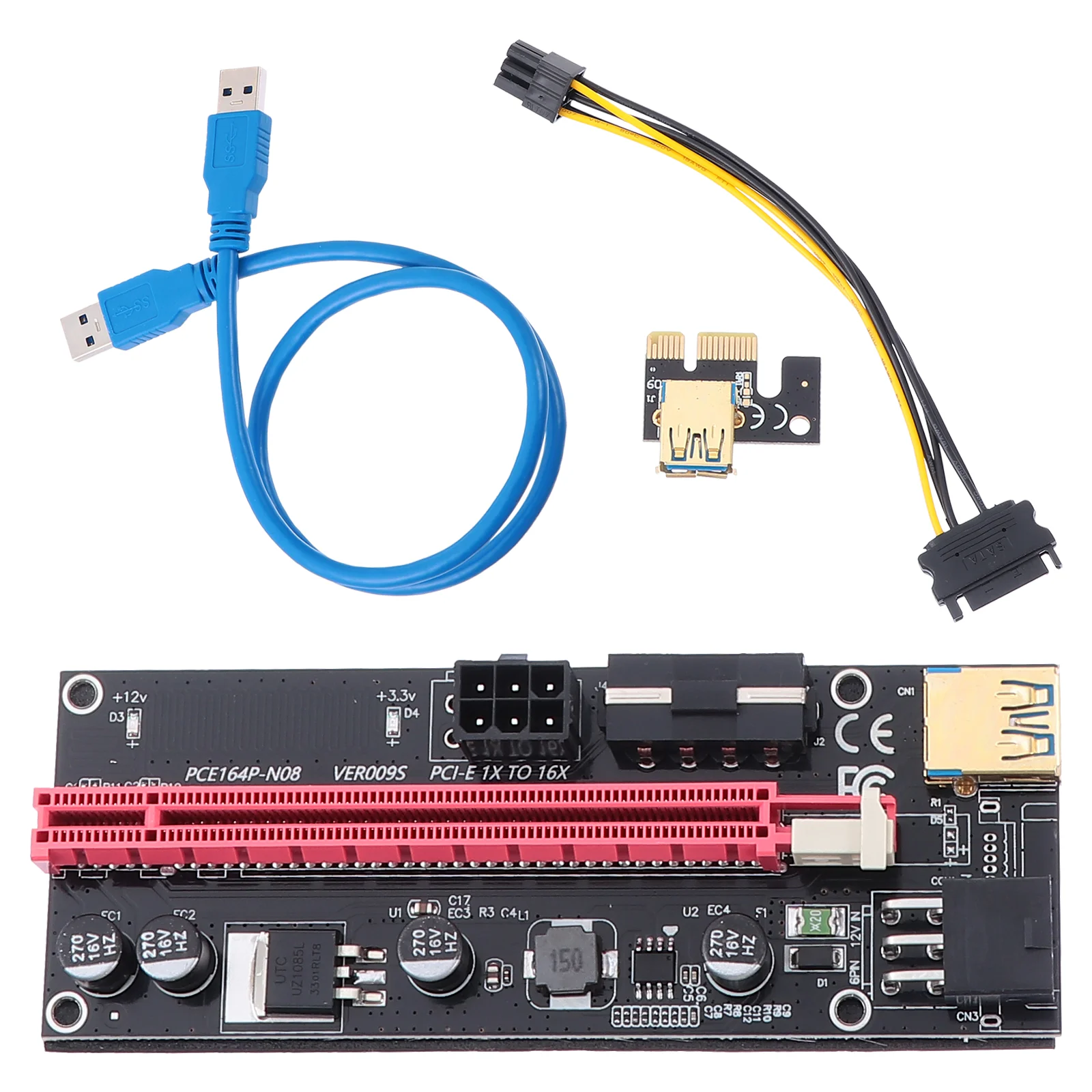 

Pcie 1x to 16x 6pin Extension Professional Adapter Card PCI- Riser Durable USB Data Cable