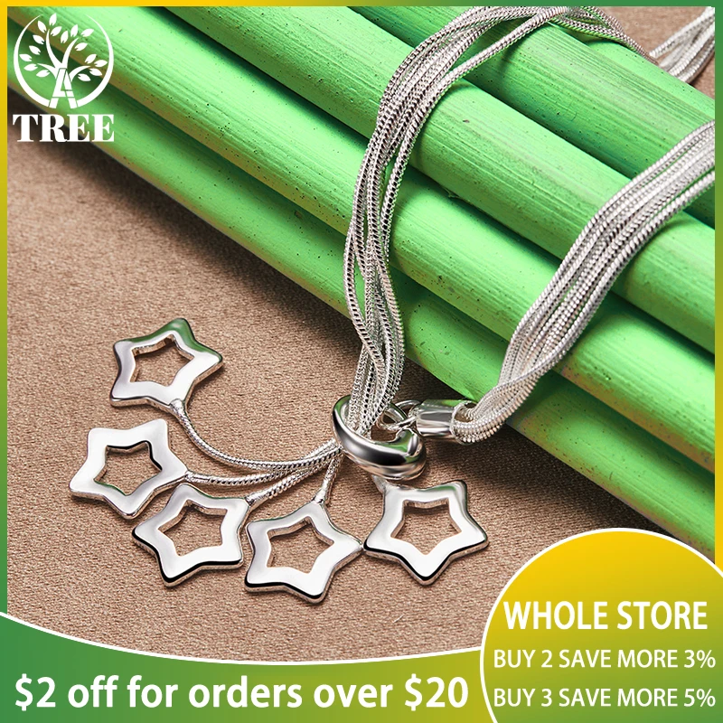 

New Style 925 Sterling Silver 18 Inch Multi-chain Hollow Star Necklaces For Woman Lady Wedding Engagement Gifts Fashion Jewelry