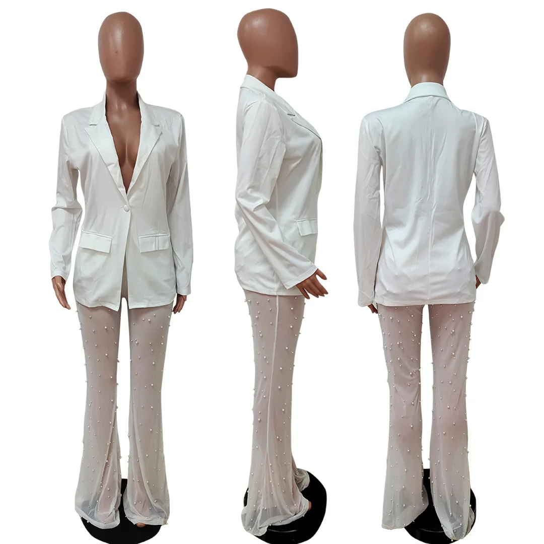 Casaul – ensemble deux pièces pour femme, veste en maille transparente, manteau + pantalon Long, survêtement, tenue de bureau