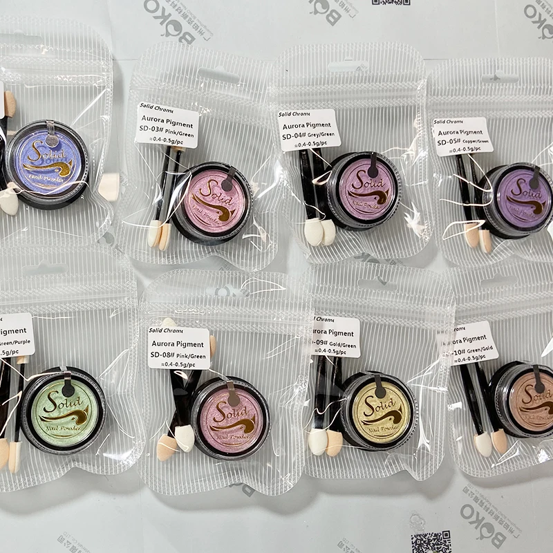 BOKO 0.5g s Hot Sells Solid Flash Aurora Powder Diamond 9 Colors Mirror Effect Nail Polish