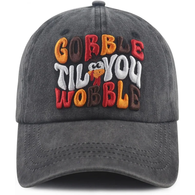 Thanksgiving Decor Hat for Women Men, Funny Adjustable Cotton 3D Embroidered Turkey Hats