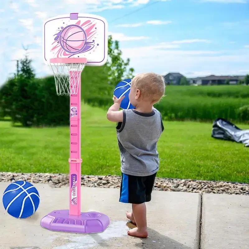 77-140Cm Basketball Hoop for Kids 4 in 1 Adjustable Height Outdoor Sports Toys Set with Baseball Bat Ring Tossing Game