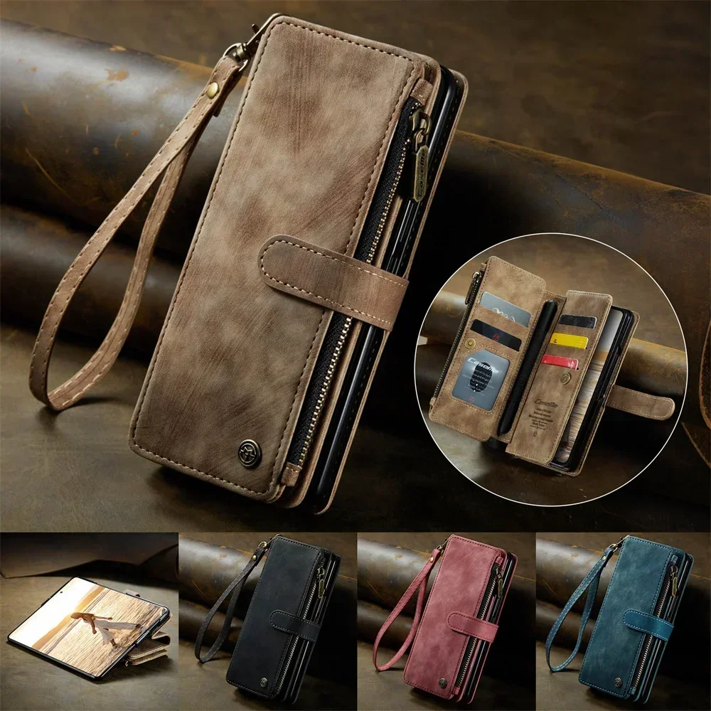 Vintage Leather Wallet Case with Card Slots & S-Pen Holder