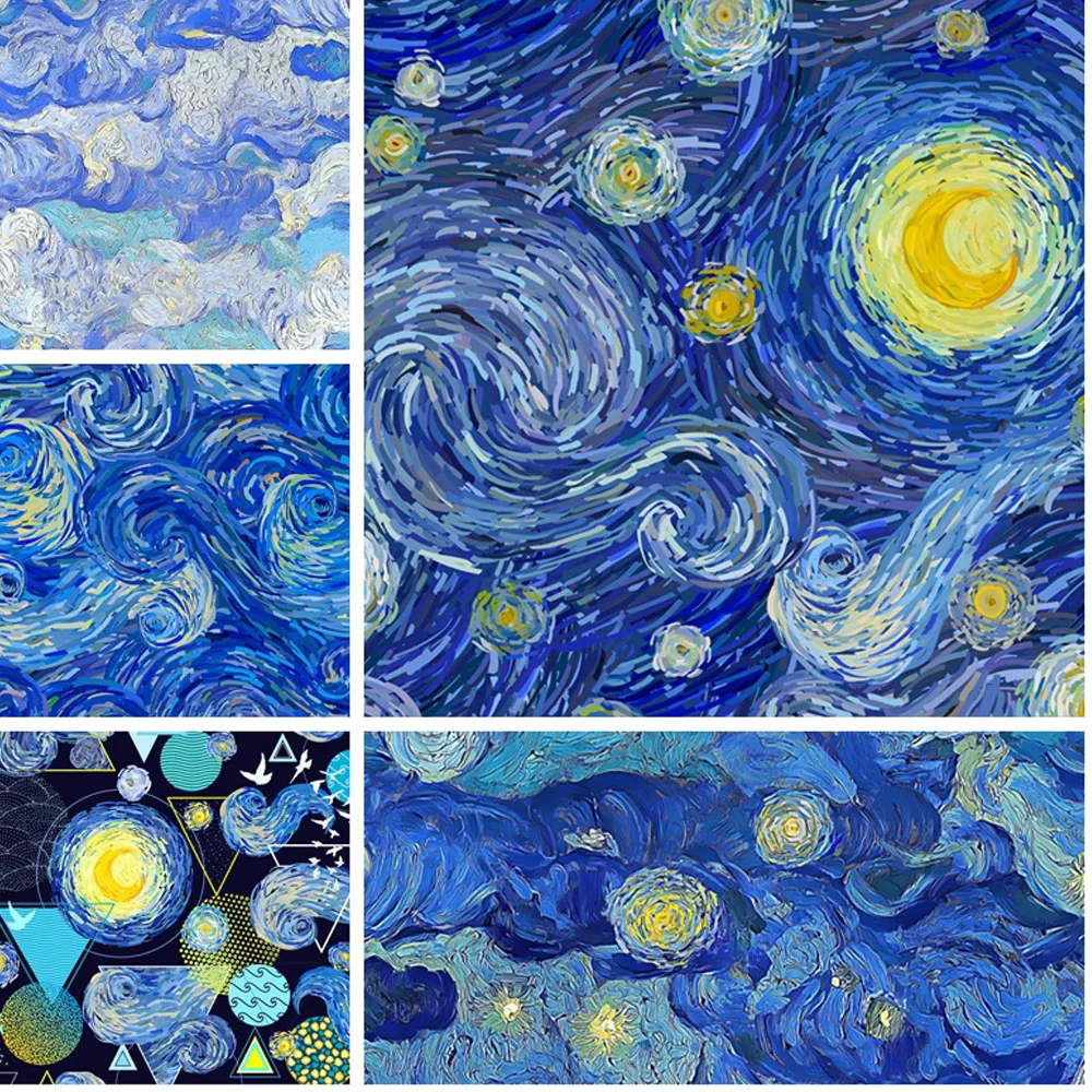 Starry Night Cotton Fabric - Artistic Print for Apparel, Tablecloths, Cushions, and DIY Crafts