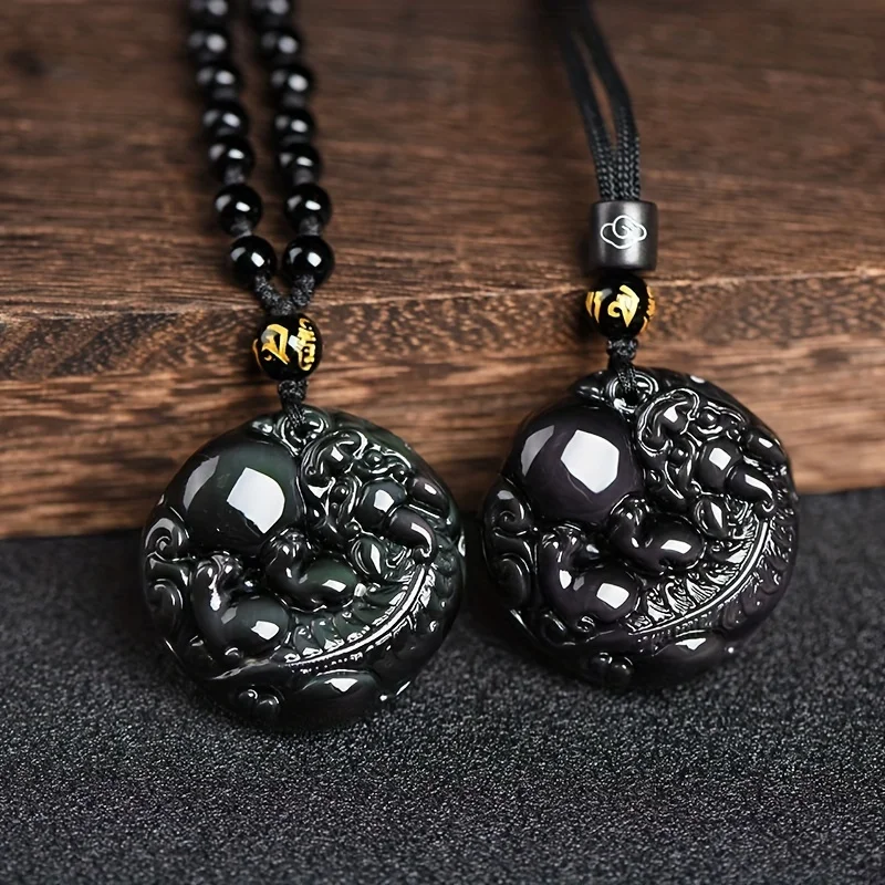 Maodom Collar Con Obsidiana Rainboweye Natural, Collar Con Obsidiana Rainboweye, Collar Terapias Magnéticas, Collar Obsidiana Negra, Collar