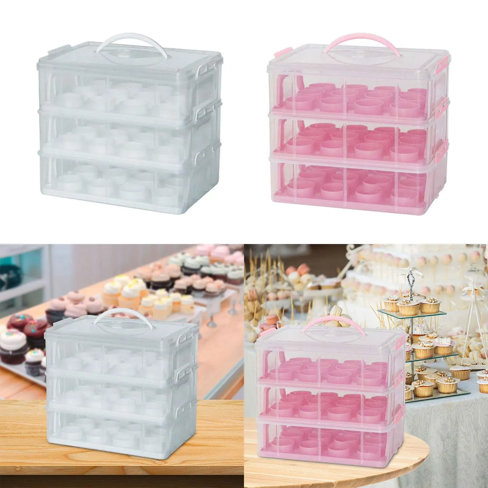 2 Tier Cupcake Carrier with Handle Reusable Holds 36 Cupcakes Cupcake Holder Container for Muffin Cheesecakes Pies