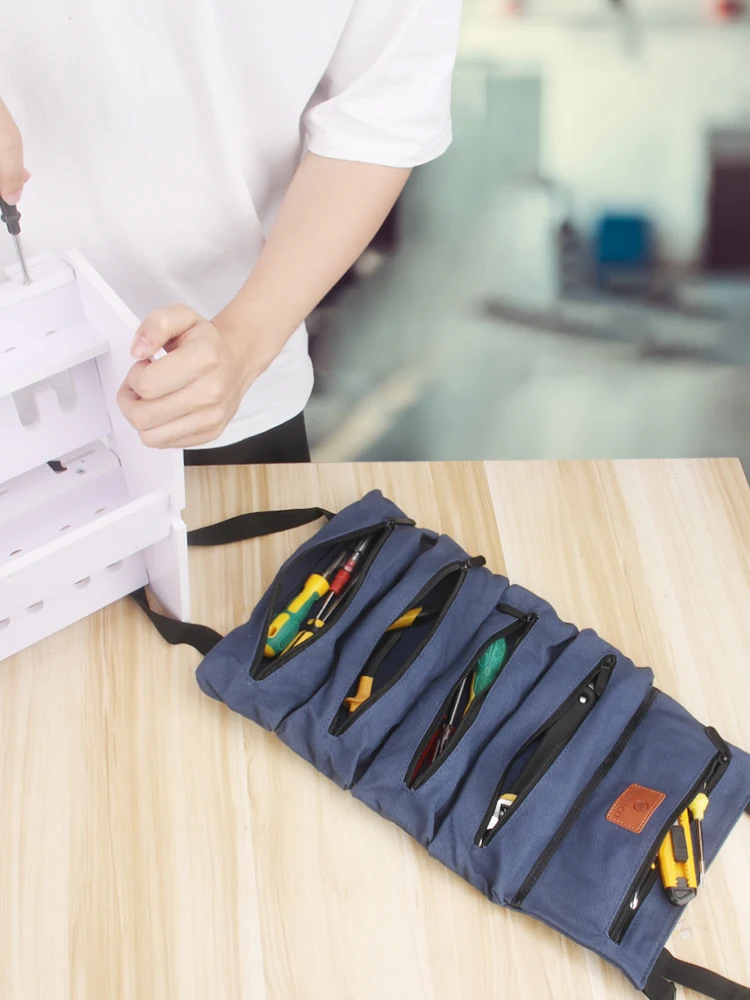 WESSLECO Roll Up Tool Bag Multi-Purpose Tool Pouch Wrench Organizer Small Shoulder Tool Bag Hanging Zipper Carrier Tote small tool chest