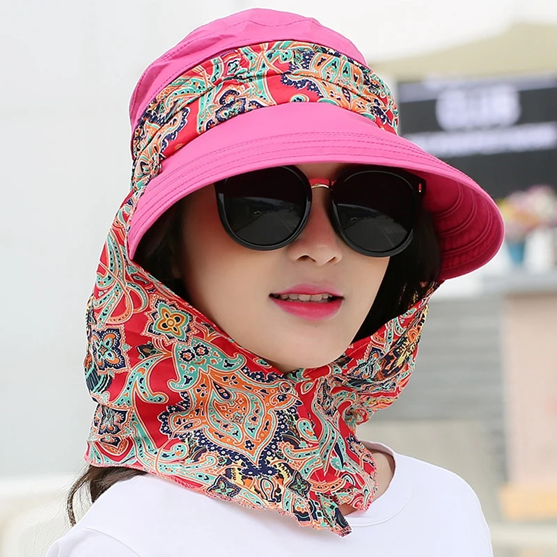 Women Anti-UV Sun Hat Beach Foldable Floral Print Wide Brim