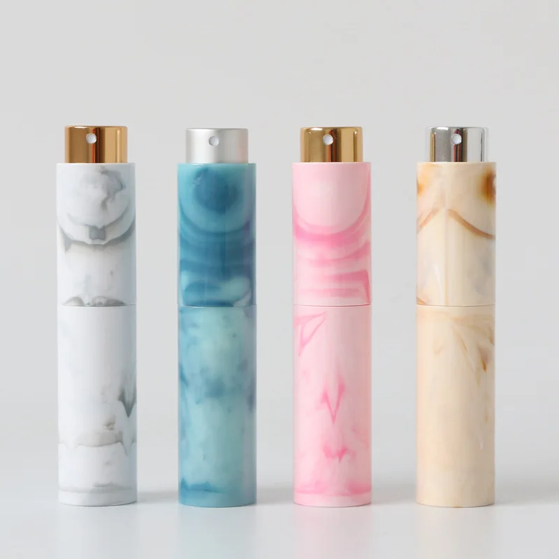 

10pcs/lot 10ml Plastic Twist Perfume Atomizers Marble Spray Bottle with Aluminum Cap Mini Mist Travel Portable Refillable Bottle